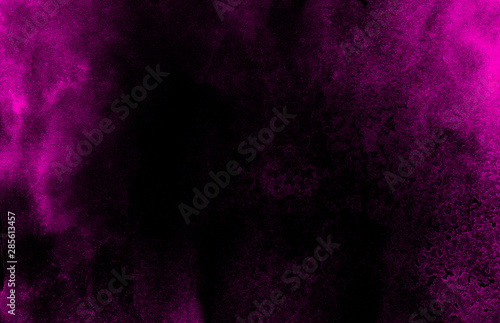 Creative dark pink paper texture water color painted illustration. Magenta watercolor on black background. Colorful smeared fuchsia neon paper textured aquarelle canvas for creative design