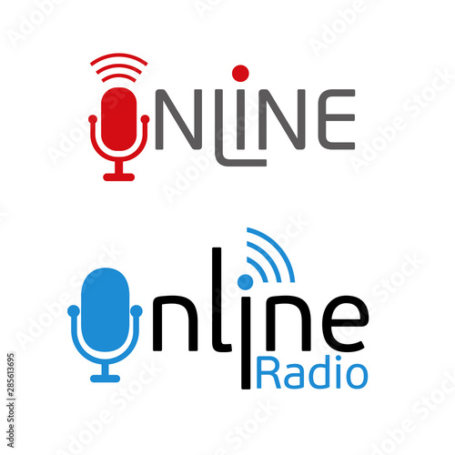 Design logo Online radio or color icon. vector sign of the microphone with the audio signals.