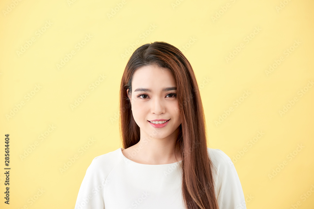 Asian woman smiling with dimple long hair black eyes on yellow background cute nice girl face vintage style Beautiful Asian girl oriental girl black hair long teenager young model student pretty Asian woman smiling with dimple long hair black eyes on yellow background cute nice girl face vintage style Beautiful Asian girl oriental girl black hair long teenager young model student pretty