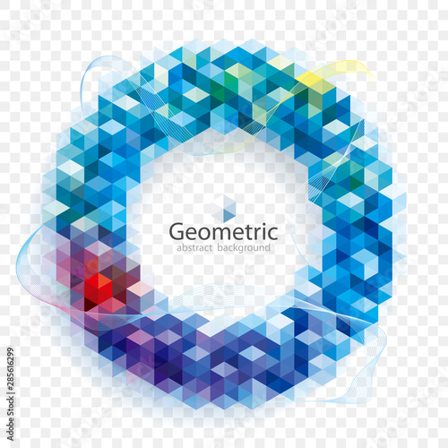 Geometric modern pattern circular frame with transparent abstract background.