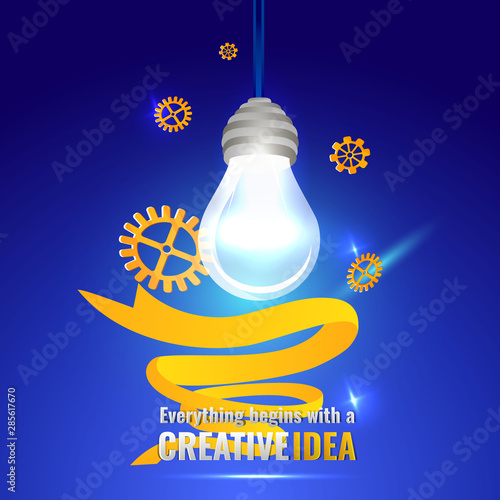 Everything begins with a creative idea poster, cute vector cartoon illustration for web and print.