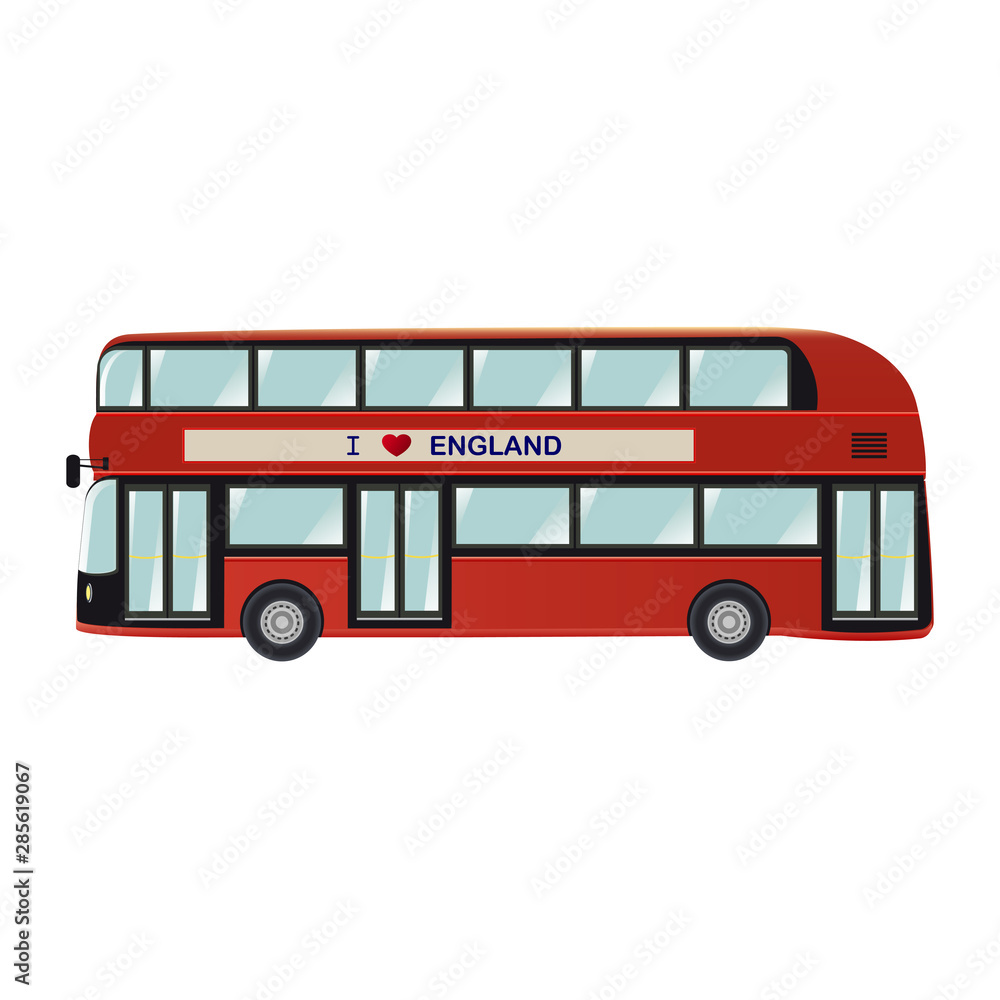 Red London double-decker bus from the side view Red London double-decker bus from the side view