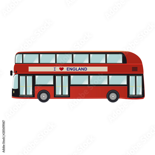 Red London double-decker bus from the side view