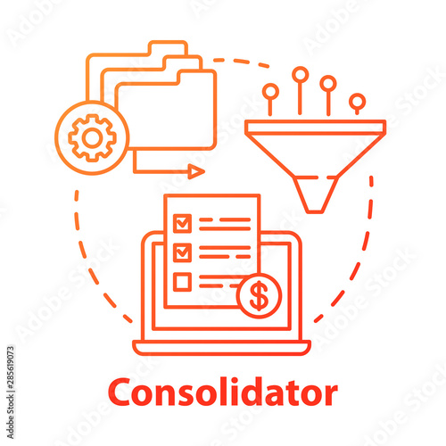 Consolidator concept icon. Billing idea thin line illustration. E-commerce. Financial service. Combining orders. Debt consolidation. Vector isolated outline drawing. Editable stroke