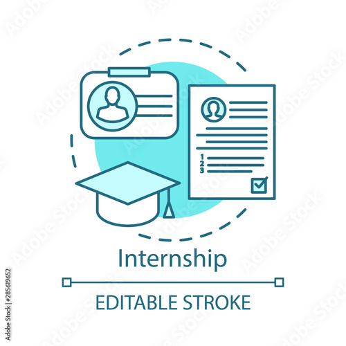 Internship concept icon. Part-time job for undergraduates idea thin line illustration. Training and apprenticeship. Gain practical experience. Vector isolated outline drawing. Editable stroke