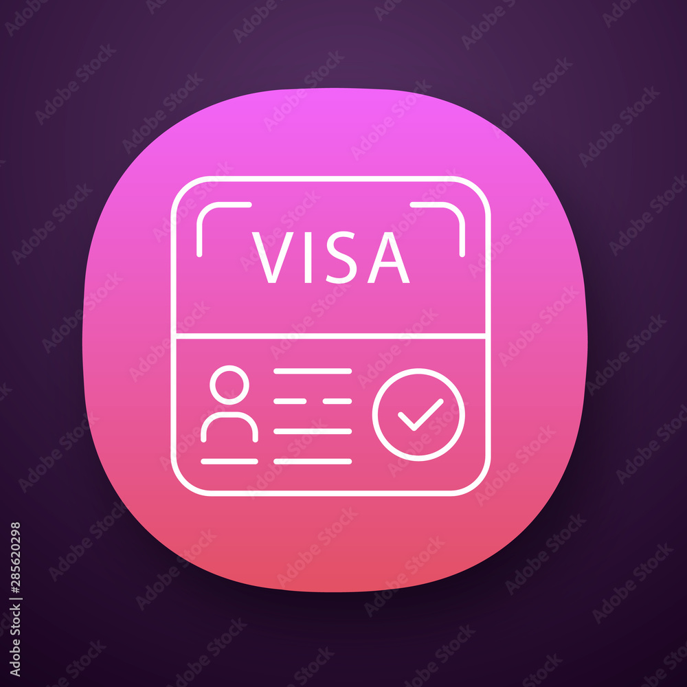 Start up visa app icon. Residence permit. Travel document. Immigration. Travel approval. Foreign entrepreneurs visa. UI/UX user interface. Web or mobile application. Vector isolated illustration Start up visa app icon. Residence permit. Travel document. Immigration. Travel approval. Foreign entrepreneurs visa. UI/UX user interface. Web or mobile application. Vector isolated illustration