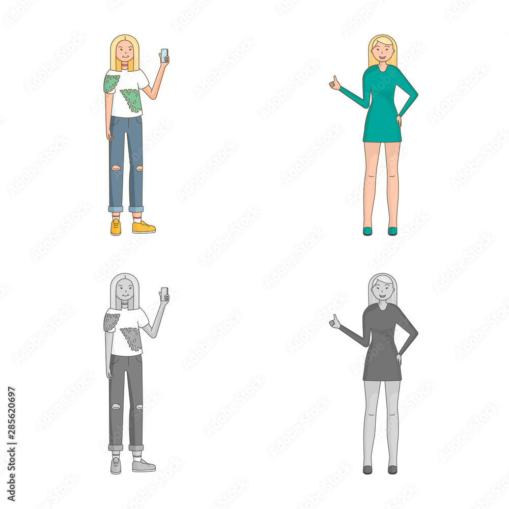 Isolated object of posture and mood symbol. Set of posture and female stock symbol for web. Isolated object of posture and mood symbol. Set of posture and female stock symbol for web.