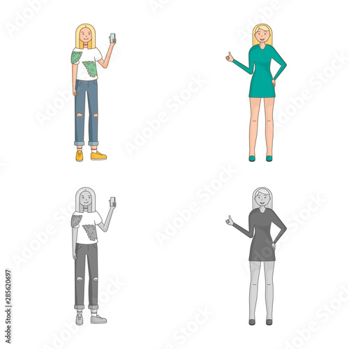 Isolated object of posture and mood symbol. Set of posture and female stock symbol for web.