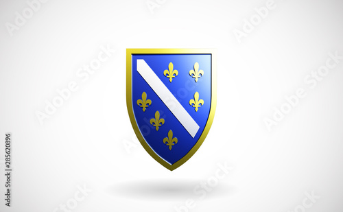 Bosnia Old Flag 1992-1998 Ljiljani BiH Flag Shield Bosnian Emblem 3D Render photo