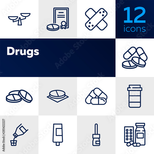 Drugs icon set. Drugstore concept. Vector illustration can be used for topics like apothecary, pharmaceuticals, medicine