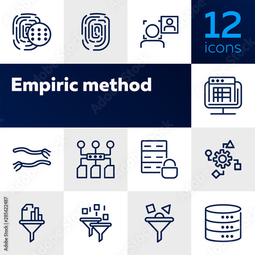 Empiric method line icon set. Fingerprint, data safety, face detection. Modern technology concept. Can be used for topics like data storage, app development, filter