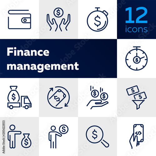 Finance management line icon set. Purse, earning, loan. Money concept. Can be used for topics like business, investment, saving, charity