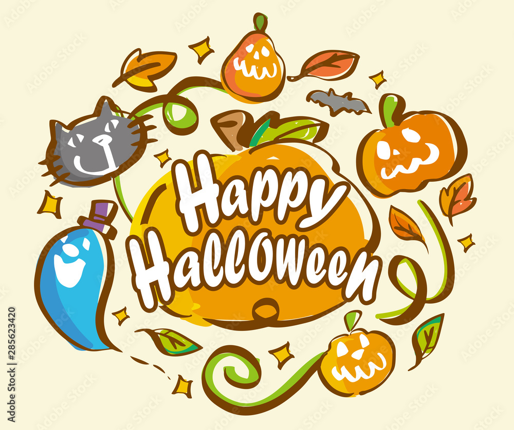 Naklejka premium ハロウィンイラスト素材 テンプレート カードデザイン 秋のイベント