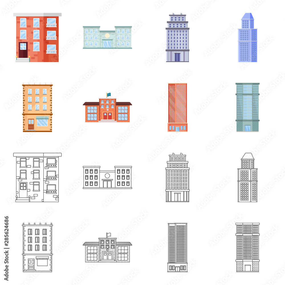 Vector illustration of municipal and center icon. Collection of municipal and estate vector icon for stock.