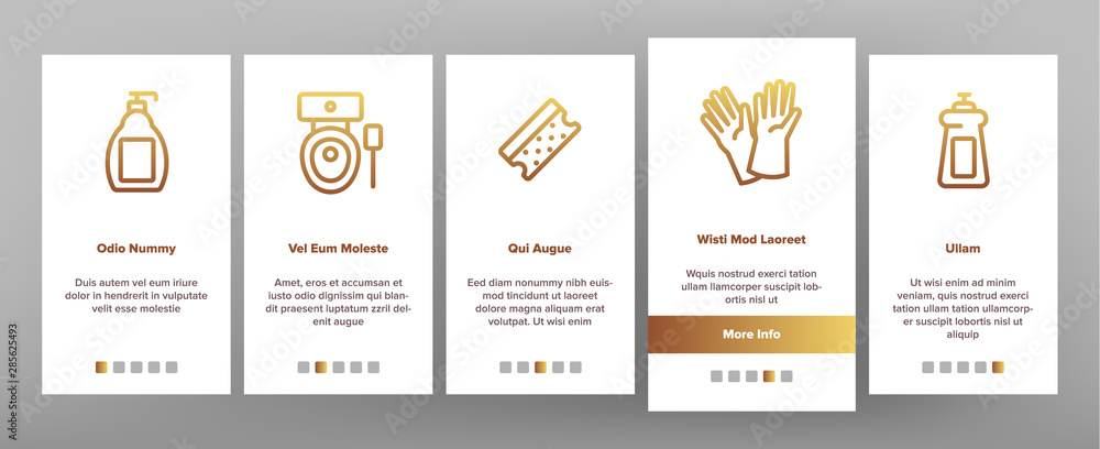 Sanitation Onboarding Mobile App Page Screen Vector Thin Line. Washing Hand And Clean, Soap Protection And Bacteria Hygiene And Sanitation Linear Pictograms. Illustrations