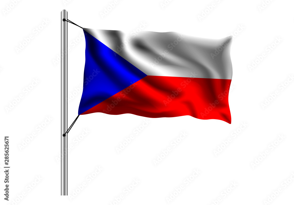 Waving Czechia flag on flagpole on isolated background, flag of Czechia, vector illustration Waving Czechia flag on flagpole on isolated background, flag of Czechia, vector illustration