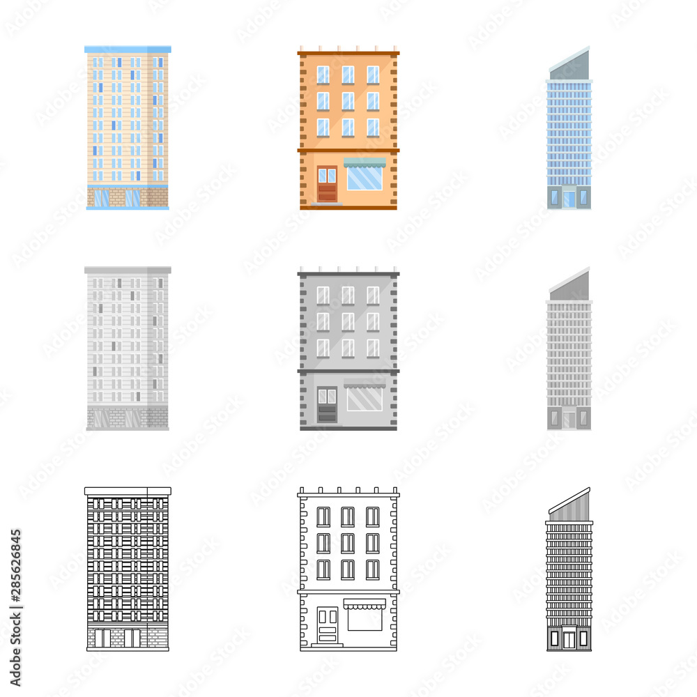 Isolated object of municipal and center symbol. Set of municipal and estate stock vector illustration.