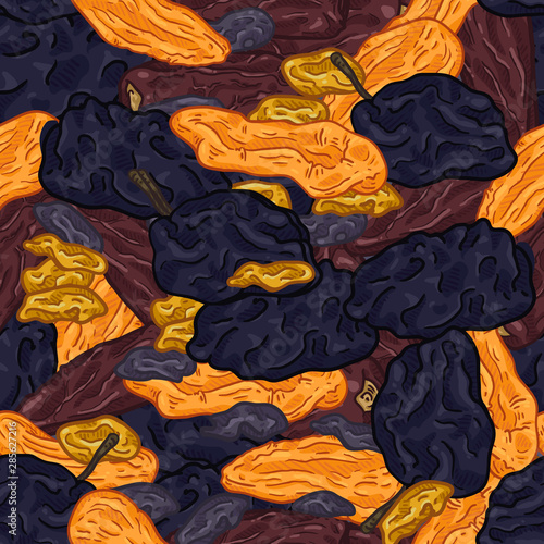 Vector Seamless Pattern of Dried Fruits