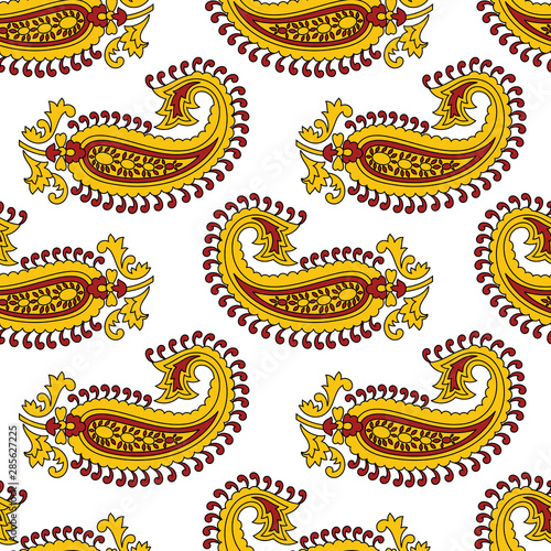 Indian kalamkari paisley vector seamless pattern