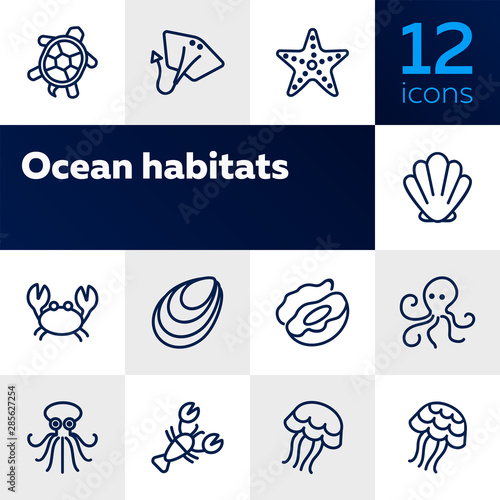 Ocean habitats icon set. Seaanimal concept. Vector illustration can be used for topics like seafood, cuisine, cooking photo