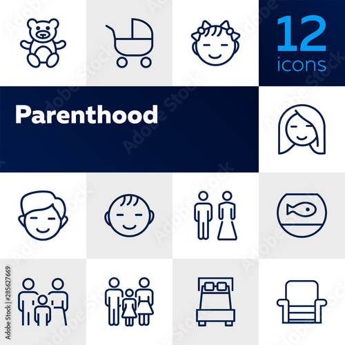 Parenthood line icon set. Boy, girl, couple, parents. People concept. Can be used for topics like family, children, home