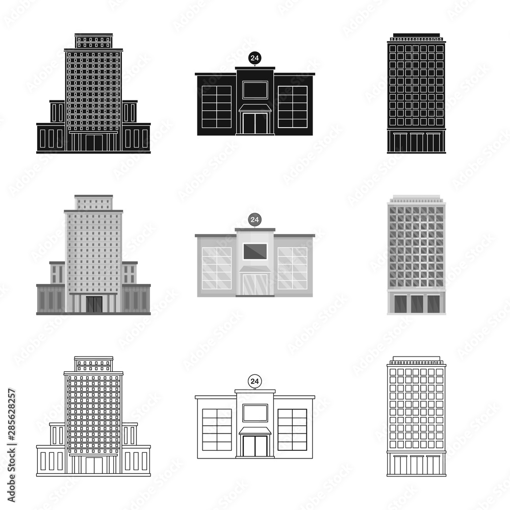 Vector illustration of municipal and center icon. Collection of municipal and estate stock symbol for web.