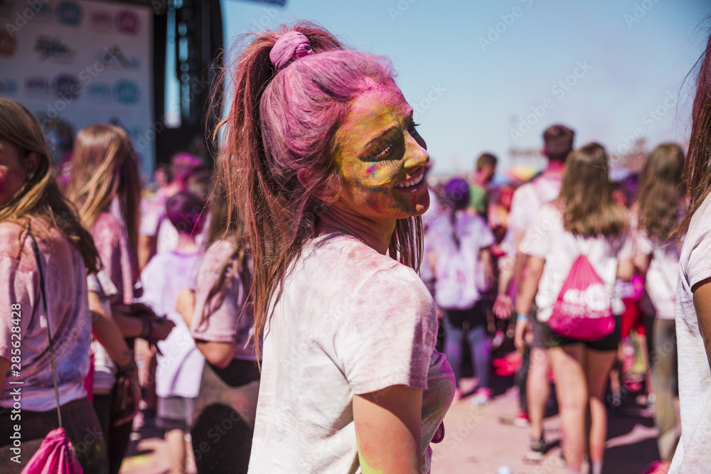Close-up of woman covered with holi powder Close-up of woman covered with holi powder