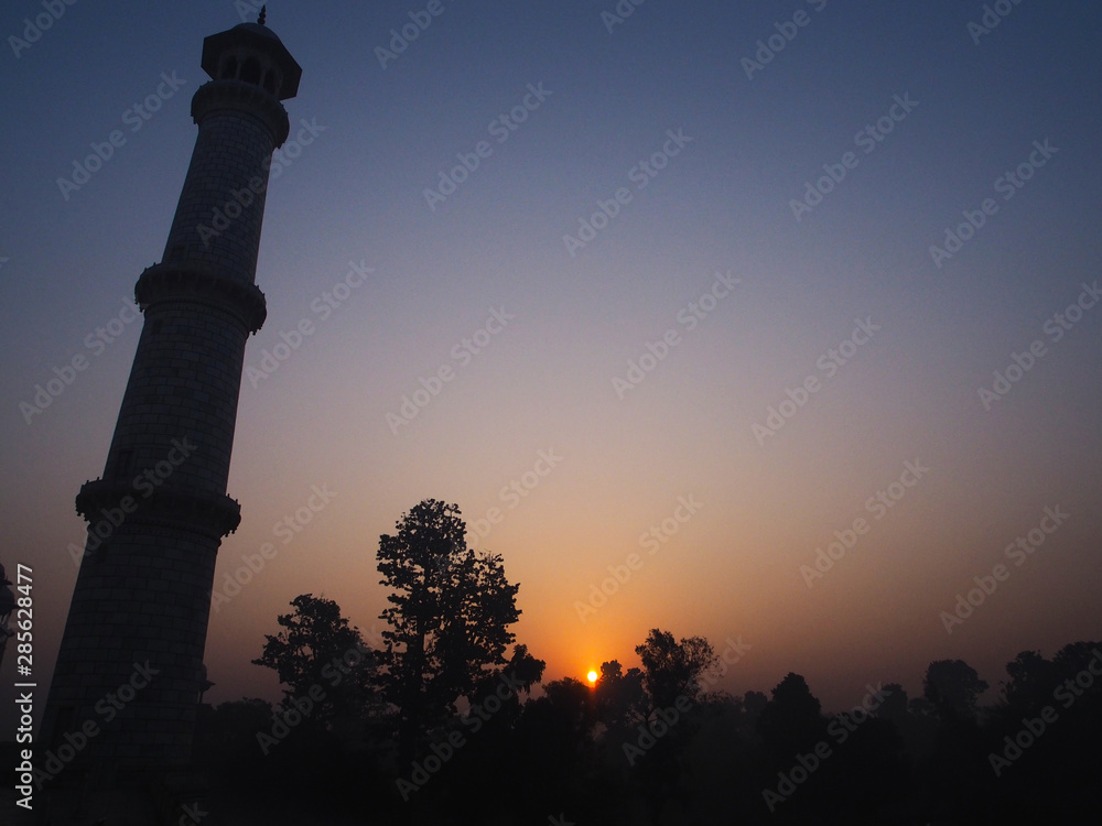 Landscape Taj Mahal. Morning sunrise in Worldwonder that in India 