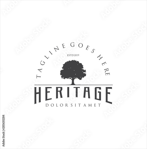 Old Oak Maple Tree logo Silhouett vintage hipster retro, residential oak landscape vintage logo design