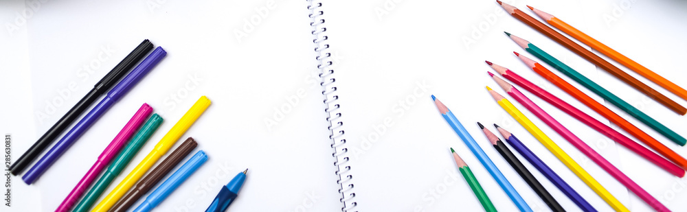 School and office accessories on a white background, back to school concept School and office accessories on a white background, back to school concept