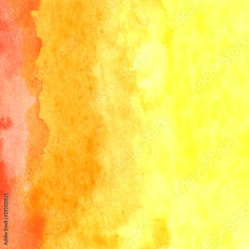 Warm watercolor yellow orange red abstract square background. Sunny autumn background with gradient for your design.