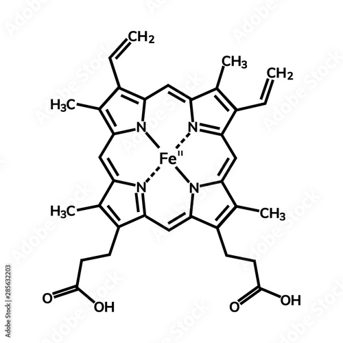 Hemoglobin (haemoglobin) chemical formula on white background