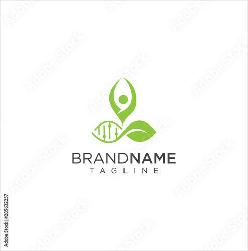 DNA Leaf Yoga Logo Nature Wellness Icon Vector Stock . Beauty green leaf DNA yoga logo Design Illustration