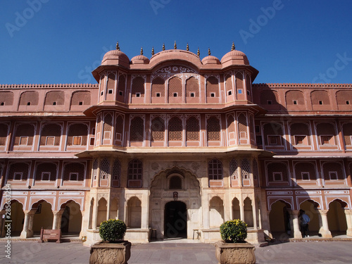 Chandra Mahal, City Palace complex at Pink City, Jaipur, Rajasthan, India. Detail of the architecture.