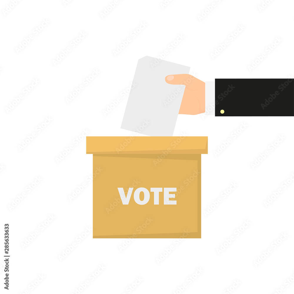 ballot box and hand with ballot, flat ballot box and hand with ballot, flat