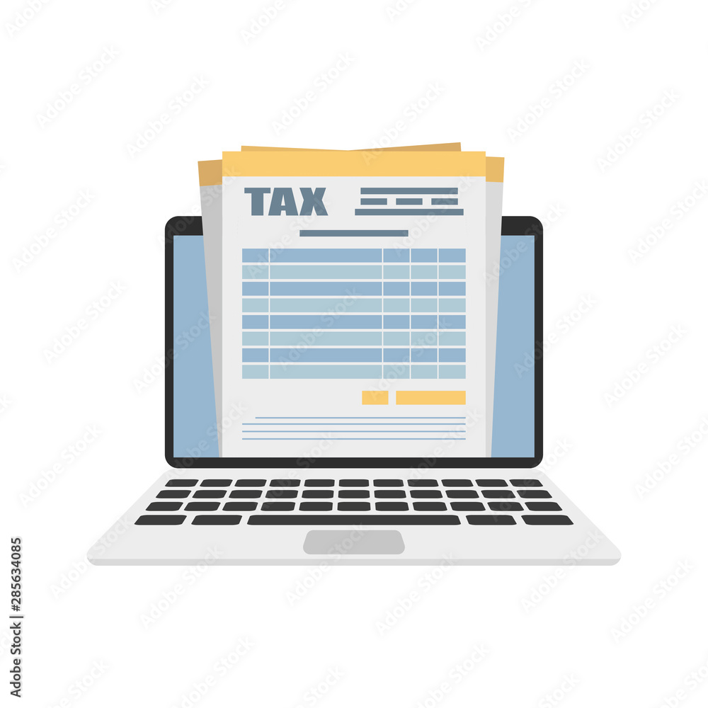 tax form on laptop in flat style tax form on laptop in flat style