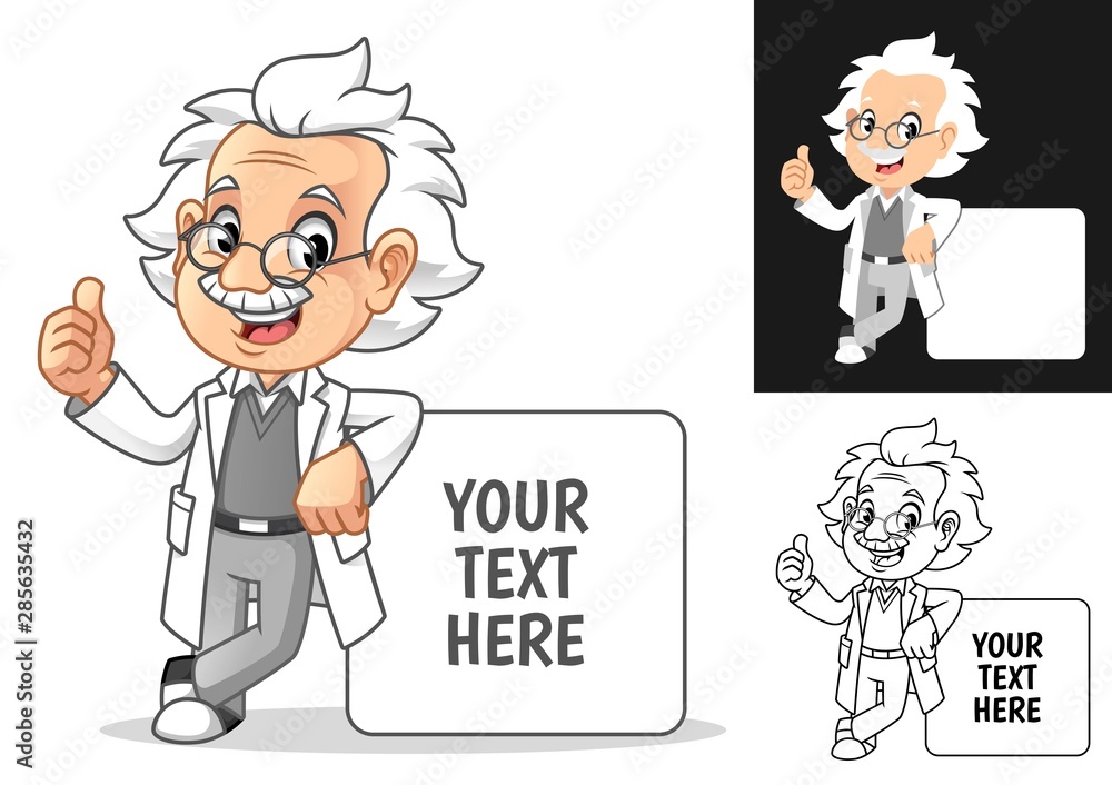 Happy Old Man Professor with Glasses Leaning on Empty Board Cartoon  Character Design, Including Flat and Line Art Designs, Vector Illustration,  in Isolated White Background. Stock Vector | Adobe Stock