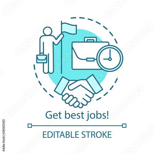 Get best jobs concept icon. Making agreement idea thin line illustration. Employee hiring. Negotiation, partnership. Successful deal, employment. Vector isolated outline drawing. Editable stroke
