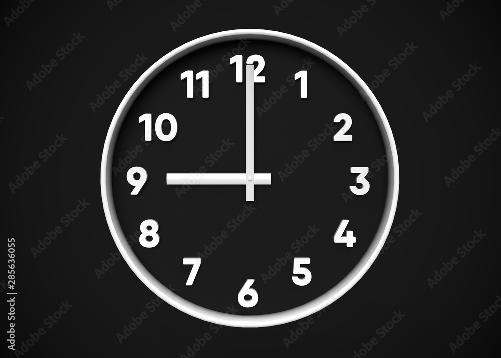 Clock 9 O’Clock Time 3D Render Clock 9 O’Clock Time 3D Render