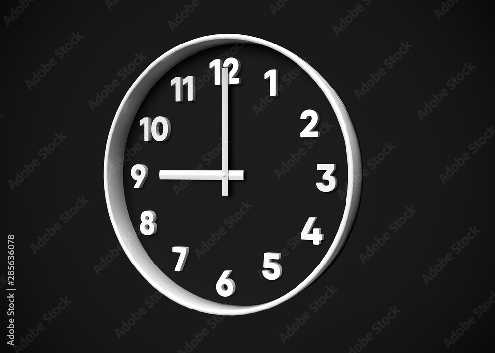 Clock 9 O’Clock Time 3D Render