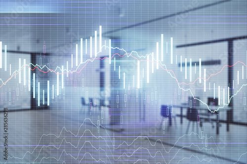 Wallpaper Mural Stock and bond market graph with trading desk bank office interior on background. Multi exposure. Concept of financial analysis Torontodigital.ca