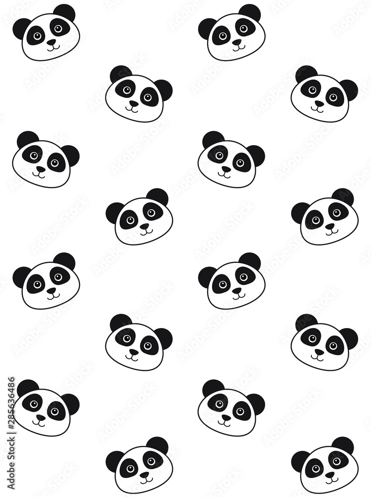 Naklejka premium Vector seamless pattern of flat cartoon kawaii panda face isolated on white background