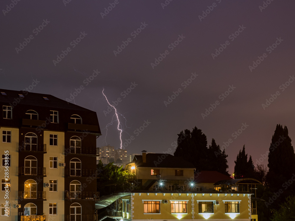 Beautiful lightning over city of Sochi. Russia 08.22.2019 Beautiful lightning over city of Sochi. Russia 08.22.2019