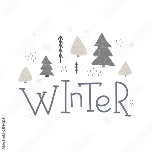 Winter Holidays vector. Forest snow postcard graphic design element.
