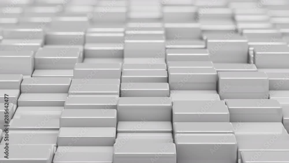 White cubes moving up and down in a random pattern. 3D animated motion background loop. White cubes moving up and down in a random pattern. 3D animated motion background loop.