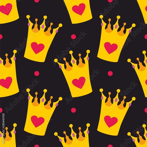 Crown and polka dots seamless vector background or tile pattern