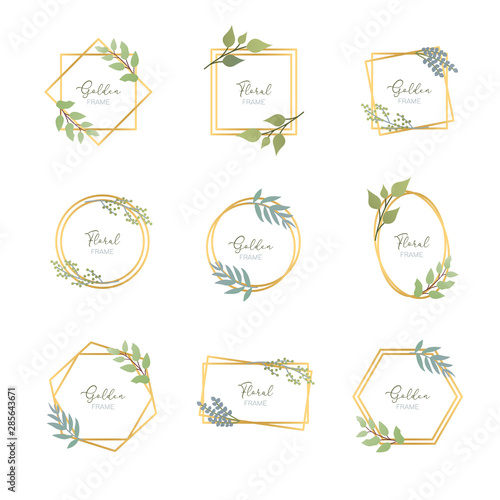 Golden frames with leaves