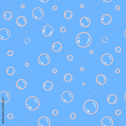 Seamless pattern with water bubbles in light blue background. Water wallpaper.