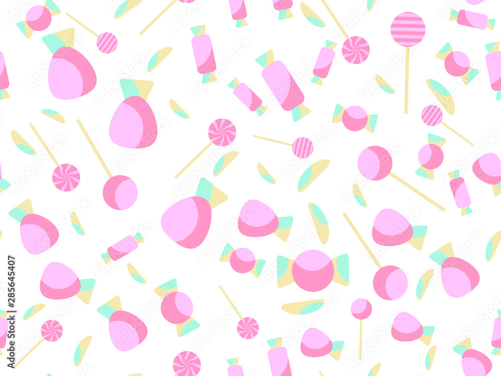 Sweets seamless pattern on a white background. Candy on a stick. Holiday background. Vector illustration