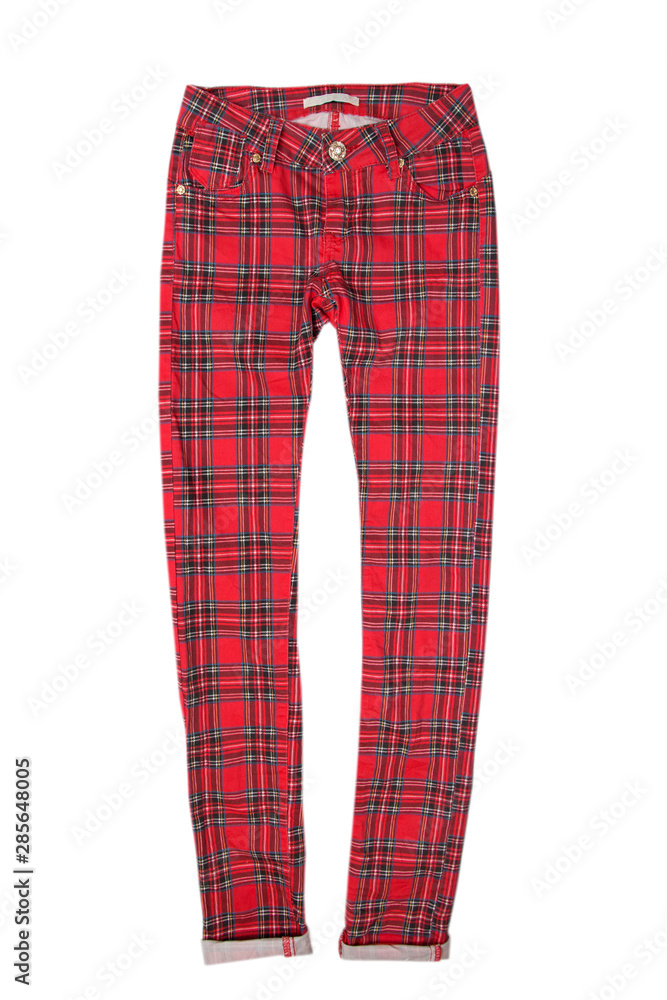 Women's check pants isolated on white background Women's check pants isolated on white background